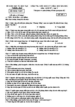 Kiểm tra cuối học kì 1 Lịch sử Lớp 9 - Năm học 2021-2022 - Sở GD&ĐT Quảng Nam (Có hướng dẫn chấm)